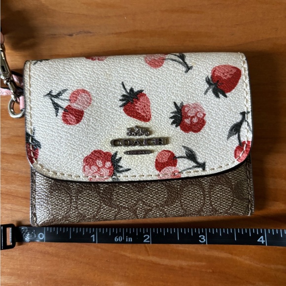 Coach Pink and Brown Wristlet with Strawberry Print - Picture 7 of 10